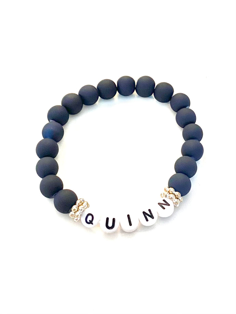 NAVY MATTE BEAD WORD BRACELET