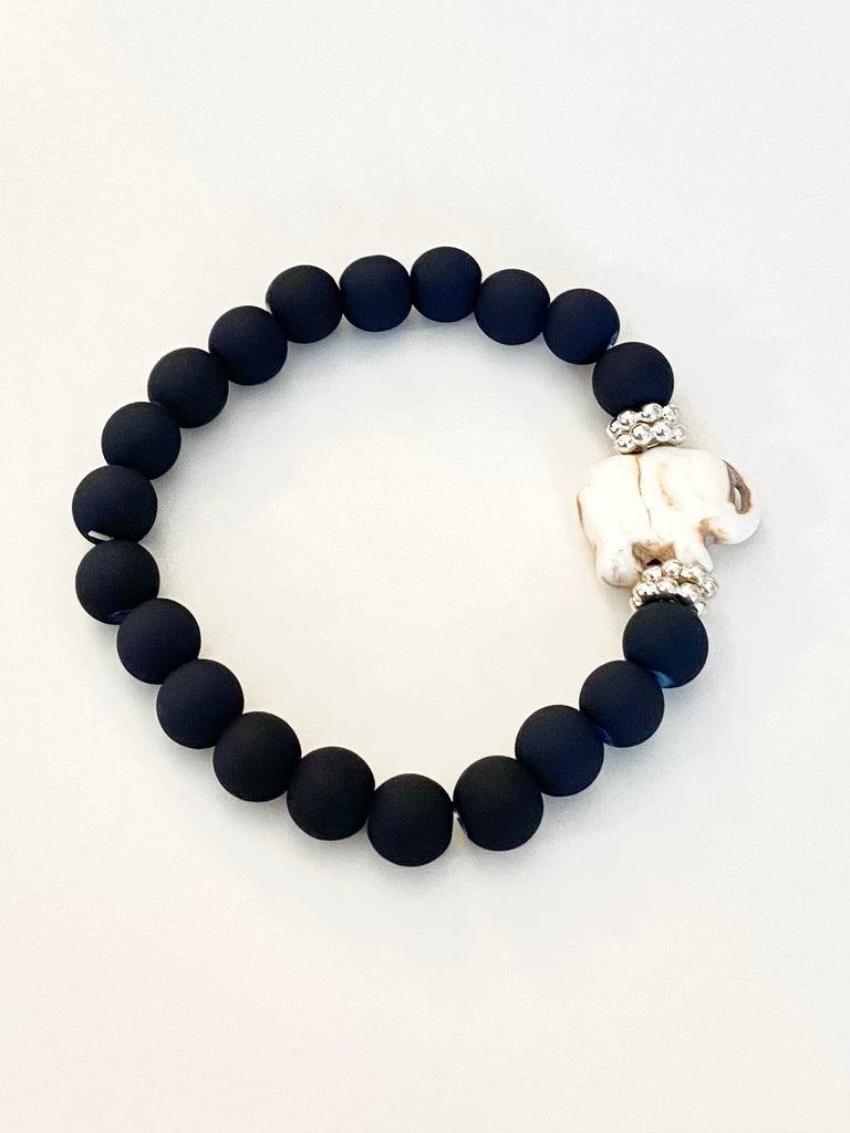 NAVY MATTE SIGNATURE ELEPHANT BEADED BRACELET